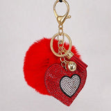 Pompom Keychain with Rhinestone Heart